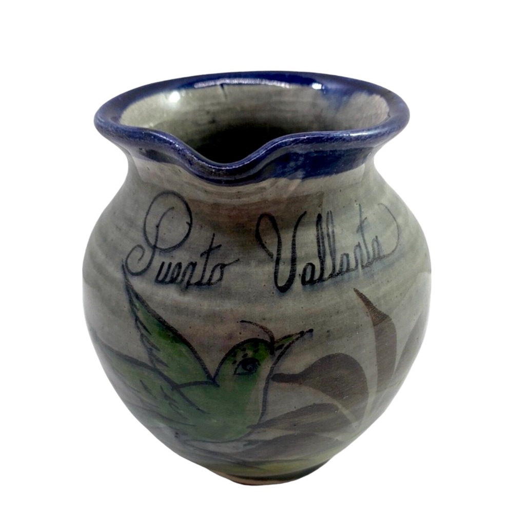 Mexican Folk Tonala  Pottery art puerto vallarta  vase creamer pitcher Bird